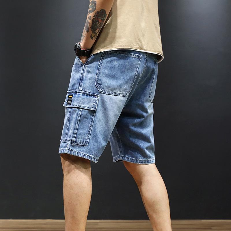 Trendy Loose Fit arbeidsshorts i denim med flere lommer for menn