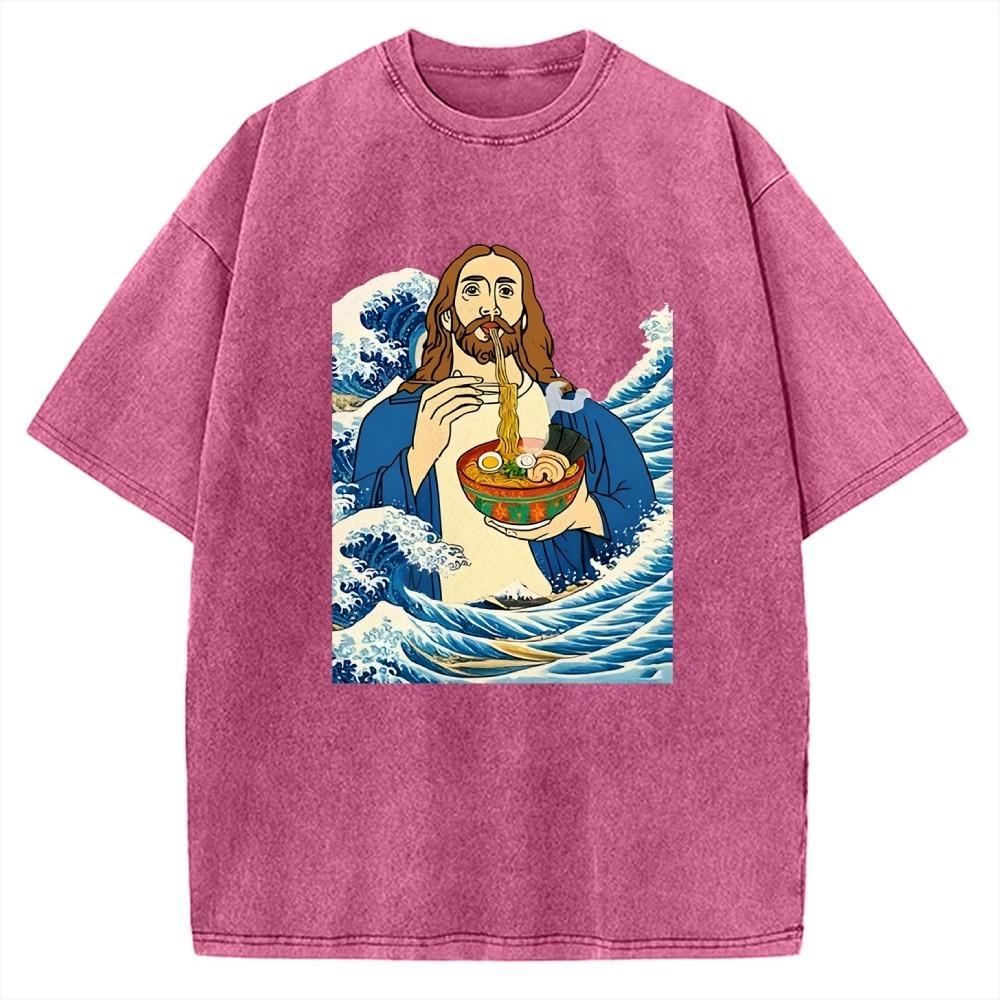 

Retro Men s T-shirt Vintage God Eats Ramen Washed Acid Tees Harajuku Short Sleeve Cotton Sports Man Clothings Outfits 2XL