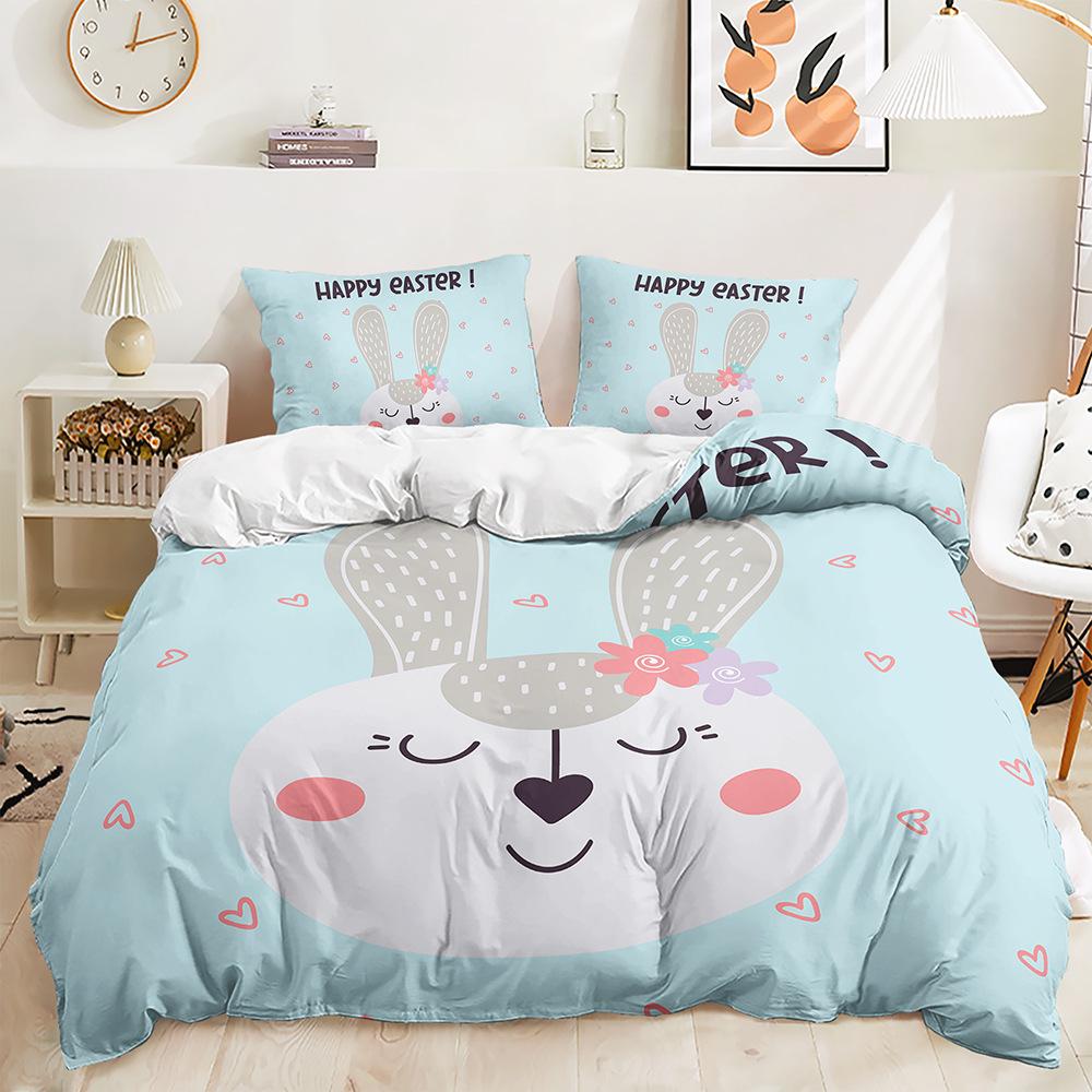 Quilt Cover Animal Rabbit Pillowcase Digital Printing Bedding Three-Piece Set
