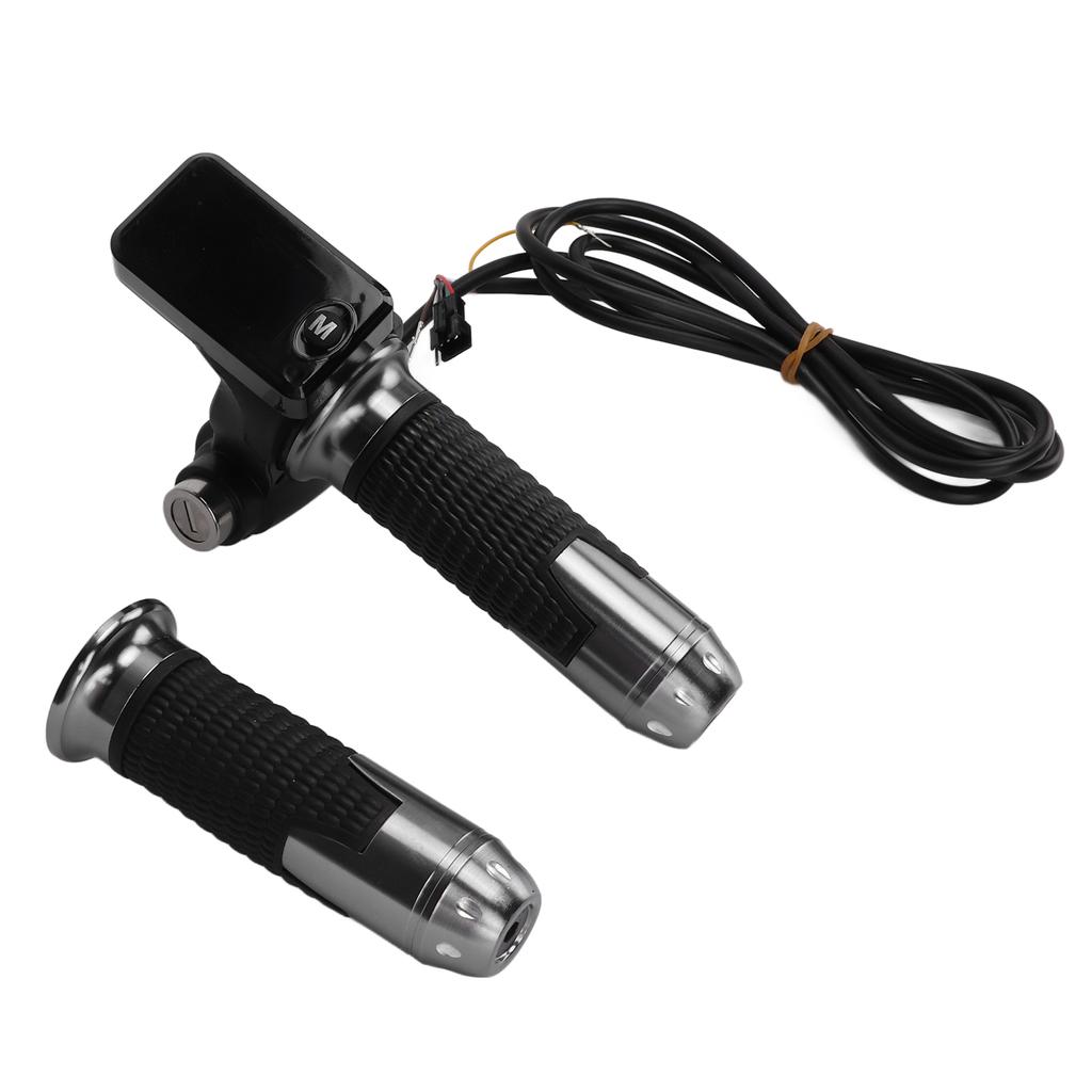 1 Pair Aluminum Throttle Grip LCD Screen Twist Throttle Accelerator Handle Grips with Cable and Key Knock for Electric Bike