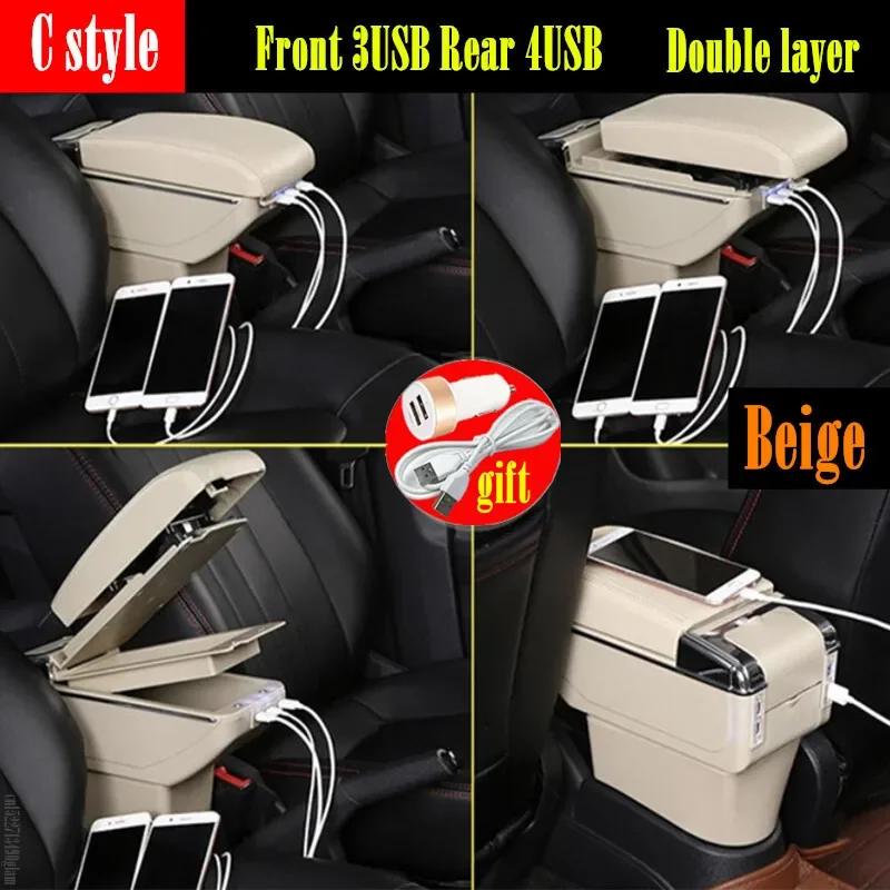For Ford Fusion Armrest box For Ford Fiesta Mk5 Car armrest box Central storage Box Retrofit with USB Car Accessories