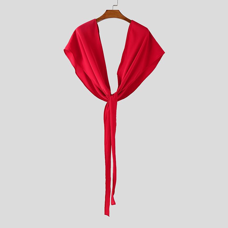 

INCERUN Летняя мужская футболка с глубоким вырезом, без рукавов, с завязками, шаль 3XL красный