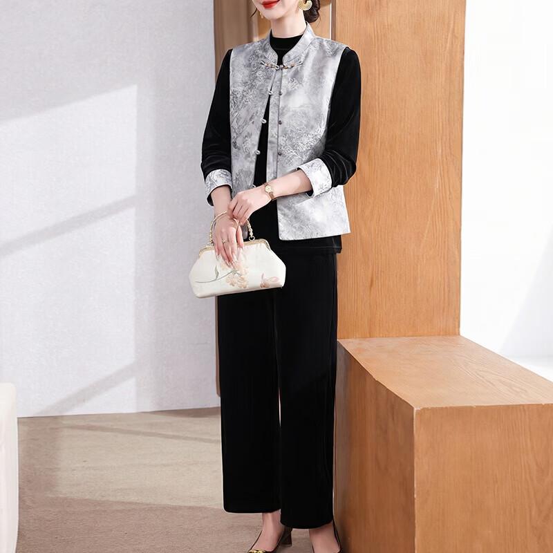 XUEXI Women s Chinese Style Velvet Three-Piece Suit XL