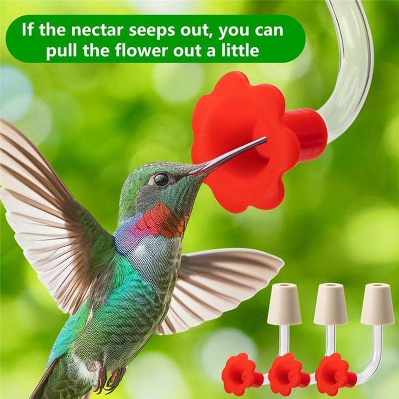 M-Modern-6Pcs Hummingbird Feeder Tubes And Stoppers With Red Floral Tip For Outdoor Making Your Own Bird Feeders