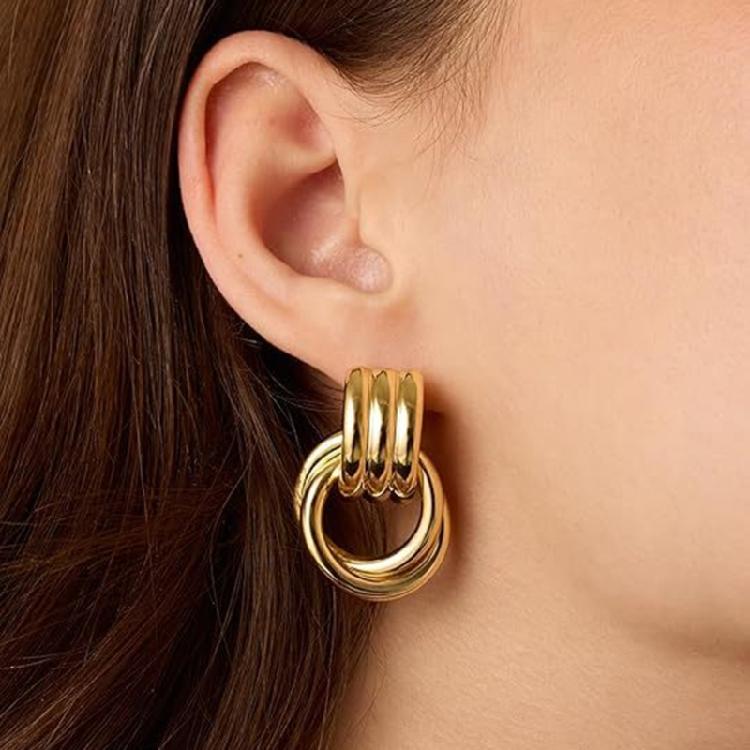 Boucles d'oreilles Clous Modernes Clous d'oreilles Multifonctionnels Texture Cuivre Bijoux pour le Bureau Adaptés aux Femmes à la Mode Cadeau