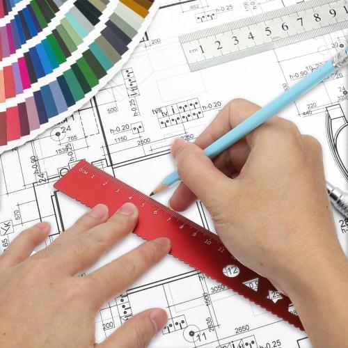 PATIKIL Triangle Ruler Protractor Set, 4-Piece Aluminum Alloy Ruler and Metal Drafting Ruler Tool Kit, Geometry Protractor for Classrooms, Teachers, a