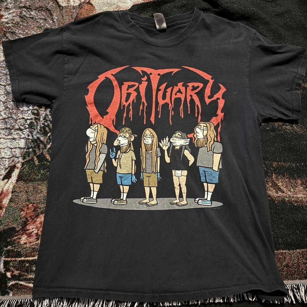 Obituary Stay Safe Stay Metal shirt Cartoon Unisex Black T shirt vtg S