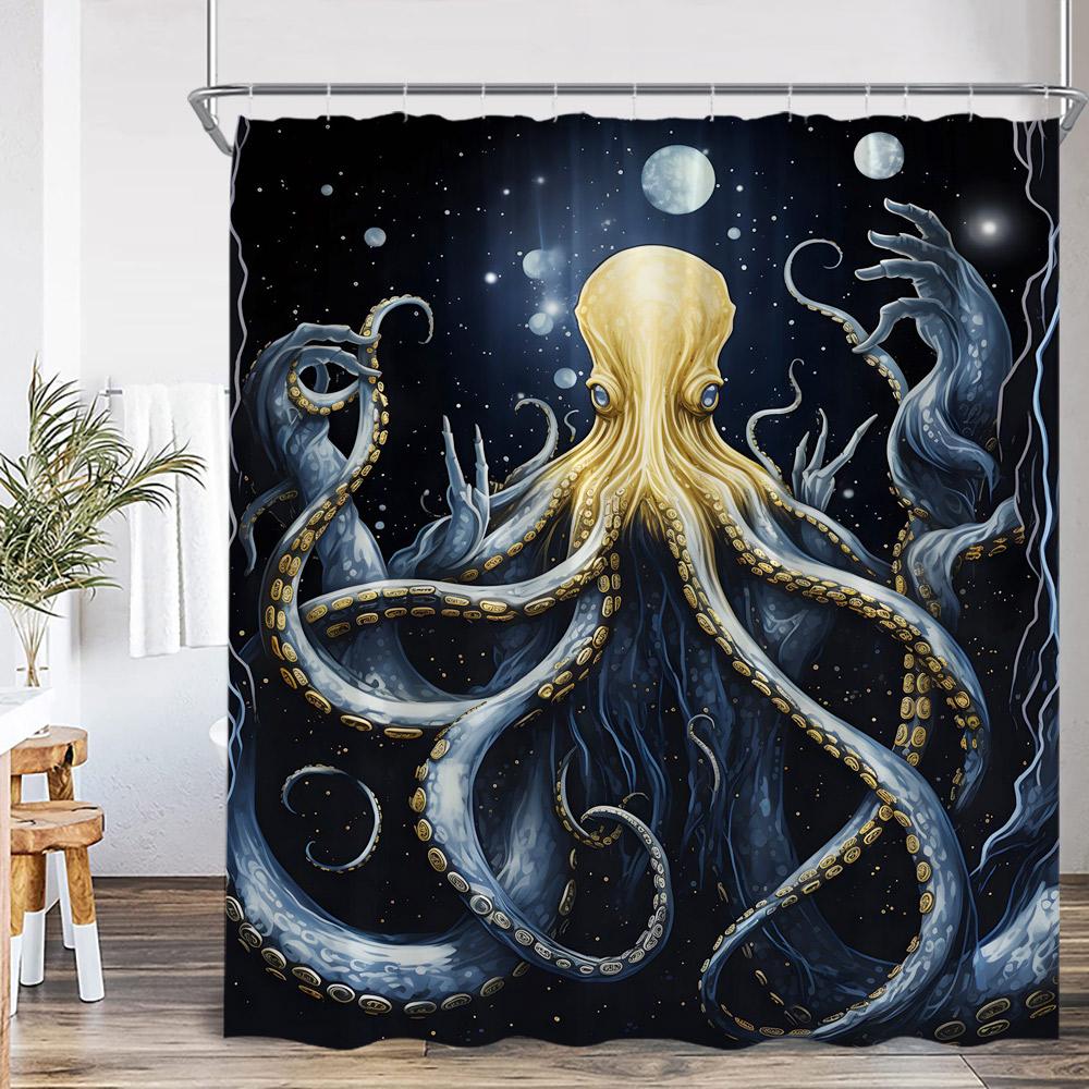 Octopus Nautical Shower Curtain Ocean Animal Wave Marine Life Map Vintage Bathroom Decor Sea Kid Child Bath Curtain With Hook