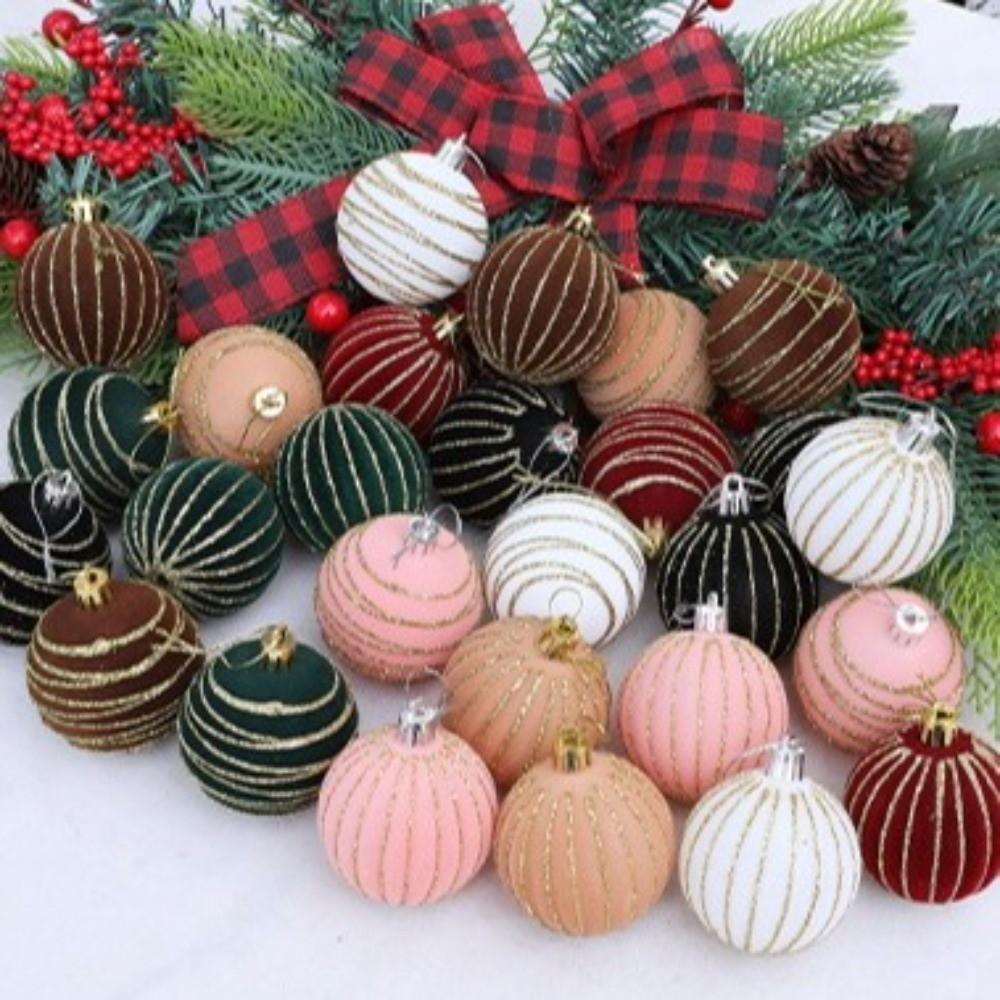 Flocking Christmas Color Balls Hanging Xmas Tree Ornaments  Christmas Party