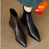 Spitze Zehenpartie niedriger Absatz Stiefeletten Damen Reißverschluss hinten kurzes Design Winterstiefel Damen weiches Leder klobige Stiefeletten Schuhe für Frau