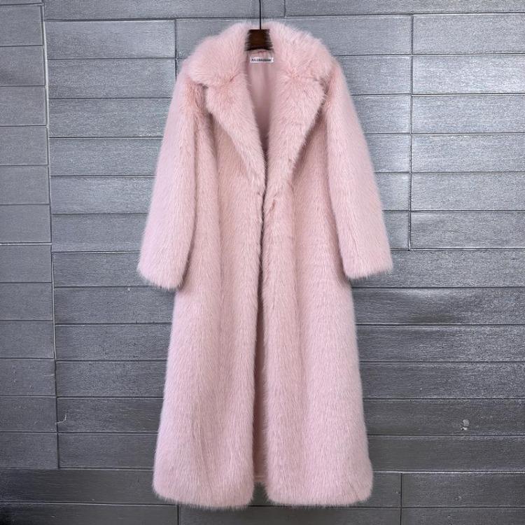 Winter Damen Lässiger Kunstpelzmantel Lange Jacke Trendiger Cardigan Einfarbige High-End-Mode