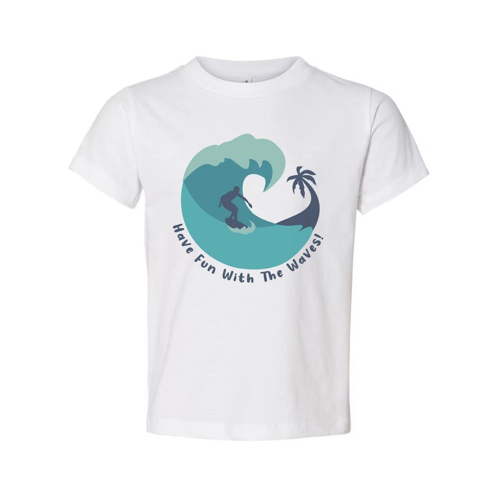 Unisex Surfing T Shirt With Wave Graphic And Palm Tree Silhouette Have Fun With