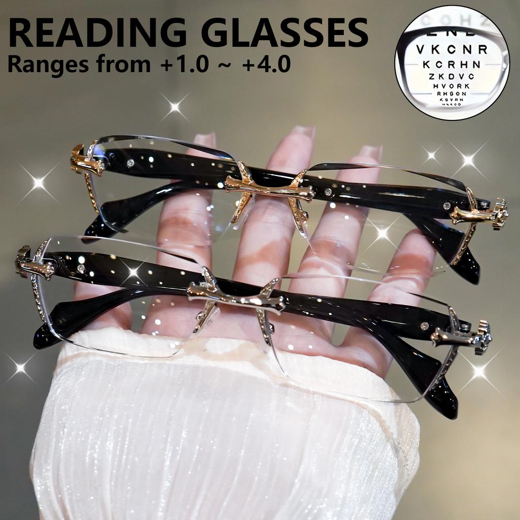 Elegant Rimless Reading Glasses for Women Men - Vintage Style 100-400 Strength Options Fashionable Design for Office Wear