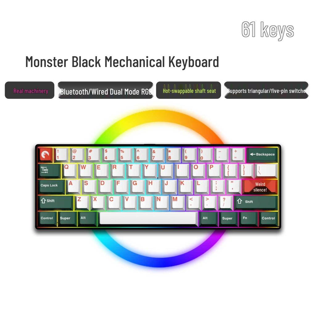 Dual-Mode 61-Key Wireless/Wired Mechanical Keyboard - Compact, Portable, Silent Gaming/Office Design for Girls