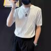 Men's Spring/Autumn Diamond Jacquard Short-Sleeve Sweater - Trendy & Luxurious Knitwear