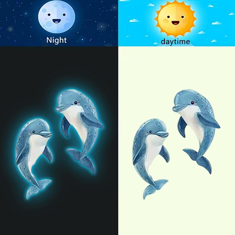 

Glow-In-The-Dark Blue Dolphin Toilet Sticker Wall Glass Sticker Bathroom Decal Removable Self-Adhesive Home Decor Car Sticker A