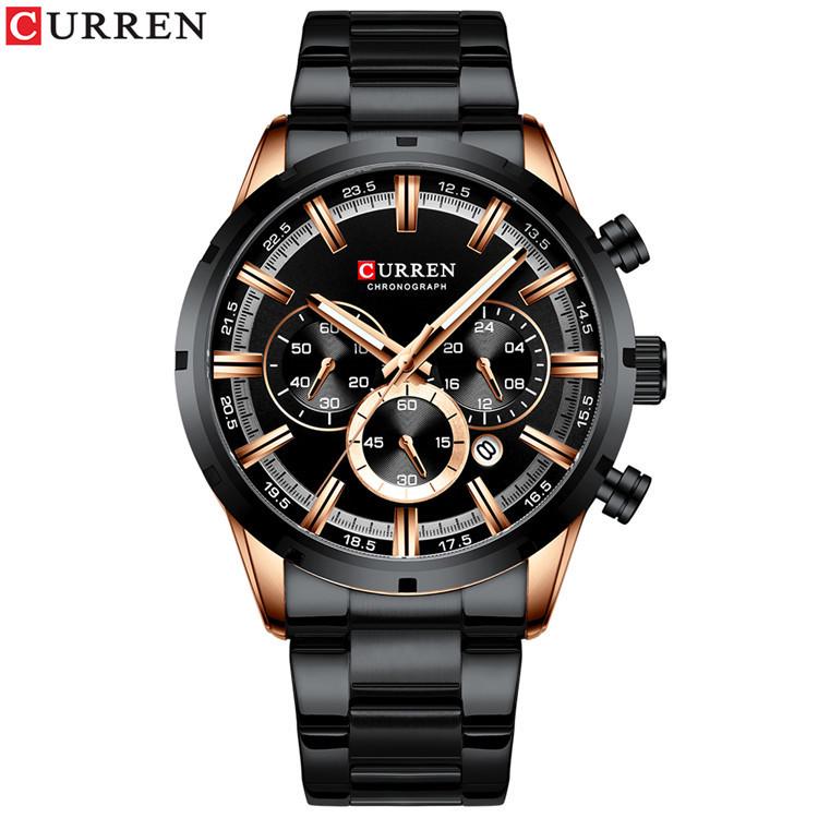 CURREN Steel Strap Watch Simple Calendar Large Dial Business Watch Waterproof Men's Fashion