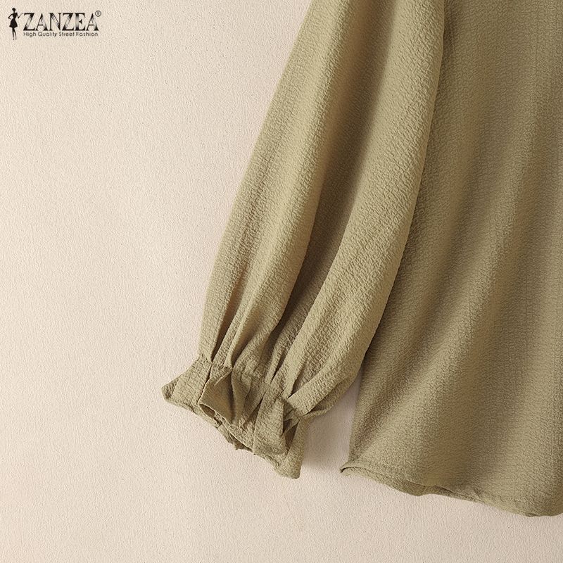 ZANZEA Women Casual Turn Down Collar Solid Color Loose 3/4 Sleeve Blouse
