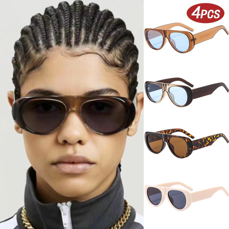 

4set Fashion Big Frame Women Square Sunglasses Brand Black Round Cool Men Sunglasses One Piece Designer Pilot Sun Glasses UV400