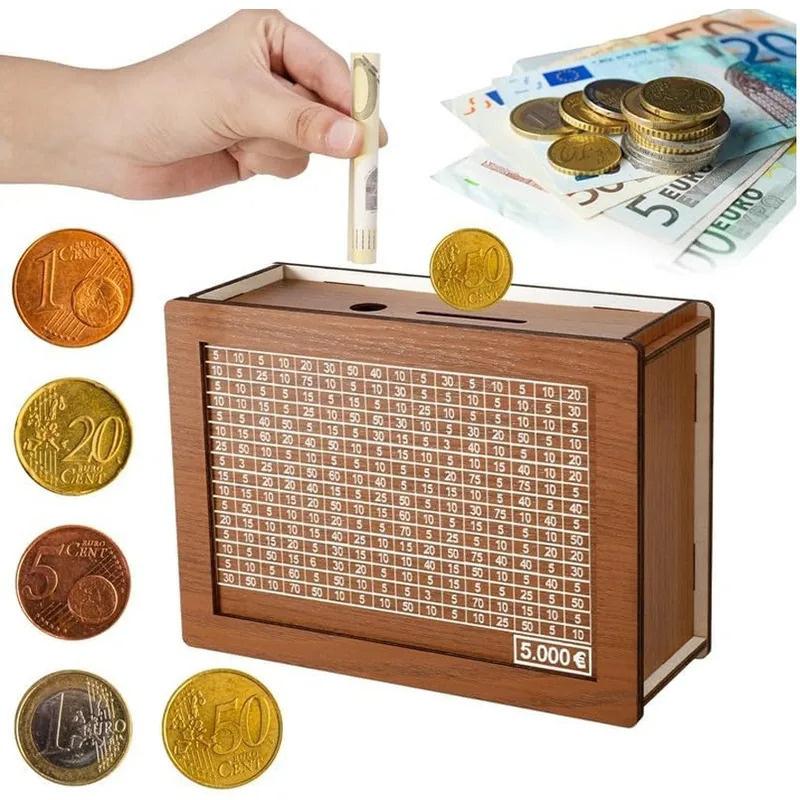 Numbered Euro Piggy Bank - Reusable Wooden Money Box for 1000/2000/3000/5000/10000 Euro Goal