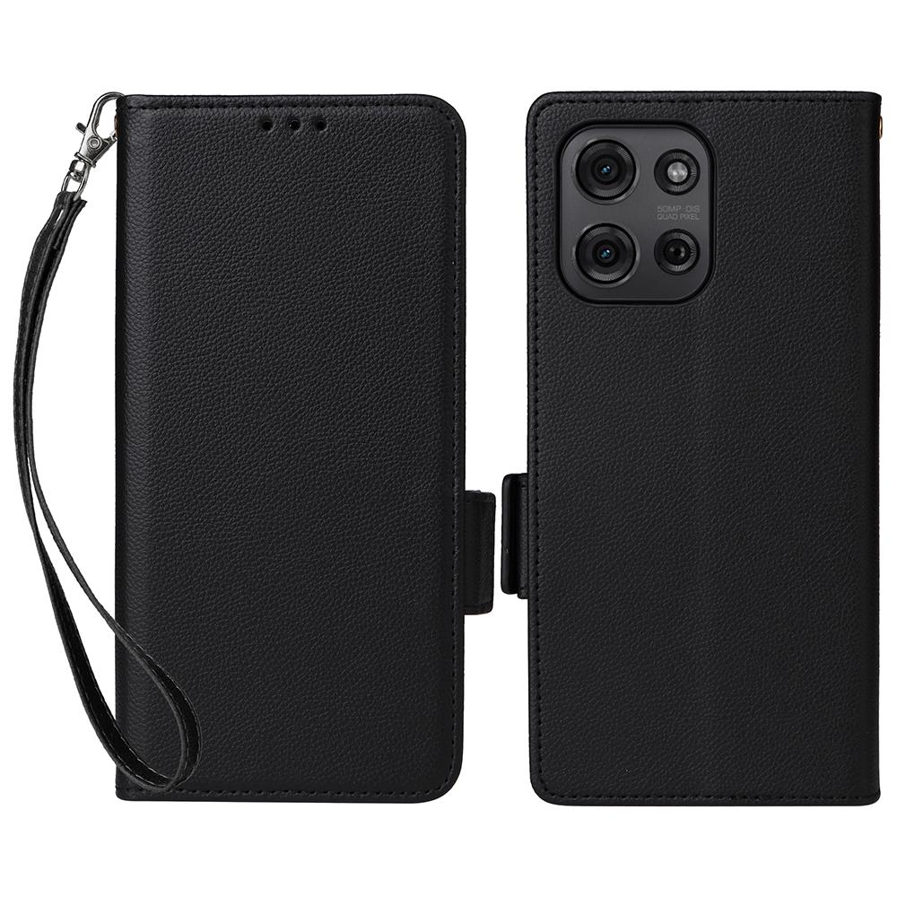 

For Motorola Moto G75 5G Case with Wrist Strap Litchi Texture PU Leather Wallet Phone Cover A