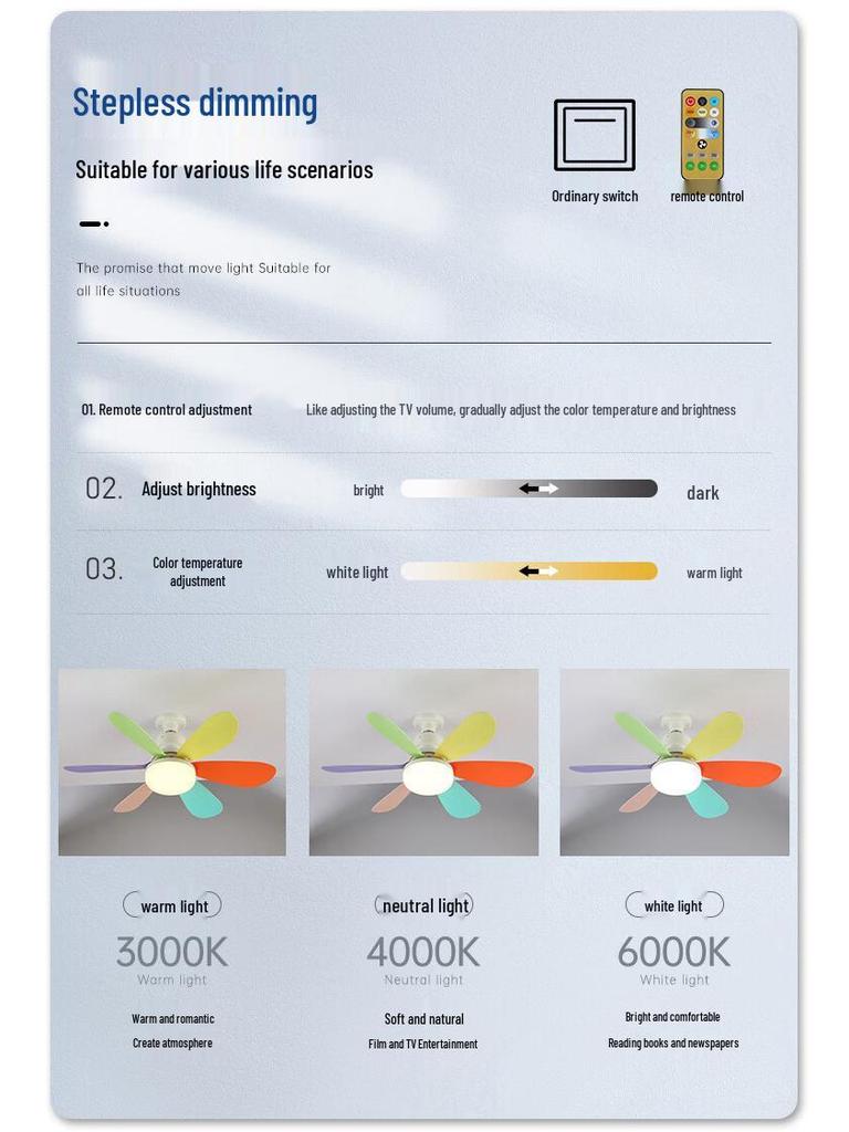 Ferngesteuerte LED-Blumen-Ventilatorleuchte mit E27-Sockel und stufenloser Dimmung für Zuhause