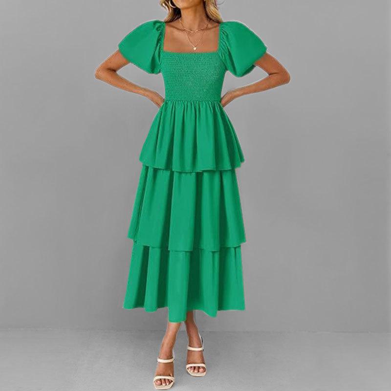 Spring New Women's Clothing Elegant and Elegant Waist-hugging Cake Skirt Solid Color Dress for Women