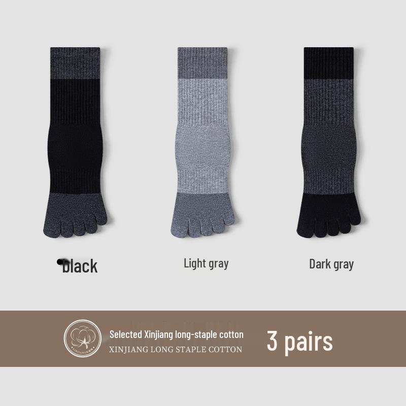 Men's Sports Cotton Five-Toe Socks: Sweat-Absorbent, Anti-Odor, Mid-Calf, Solid Colors, Autumn Collection.