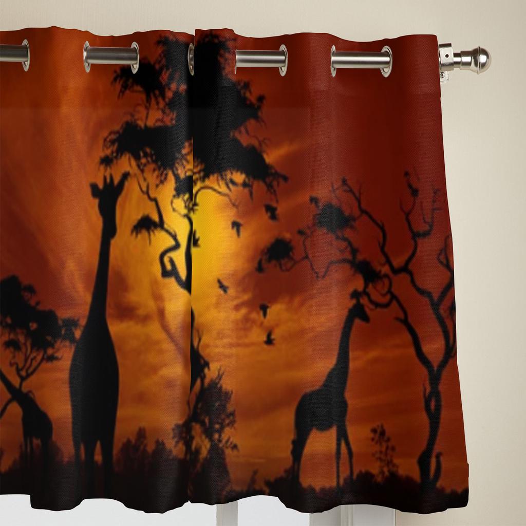 Afrikanische Landschaft bei Sonnenuntergang Giraffe Fenster Vorhänge für Wohnzimmer Küche Moderne Vorhänge Heimdeko Jalousien Vorhänge