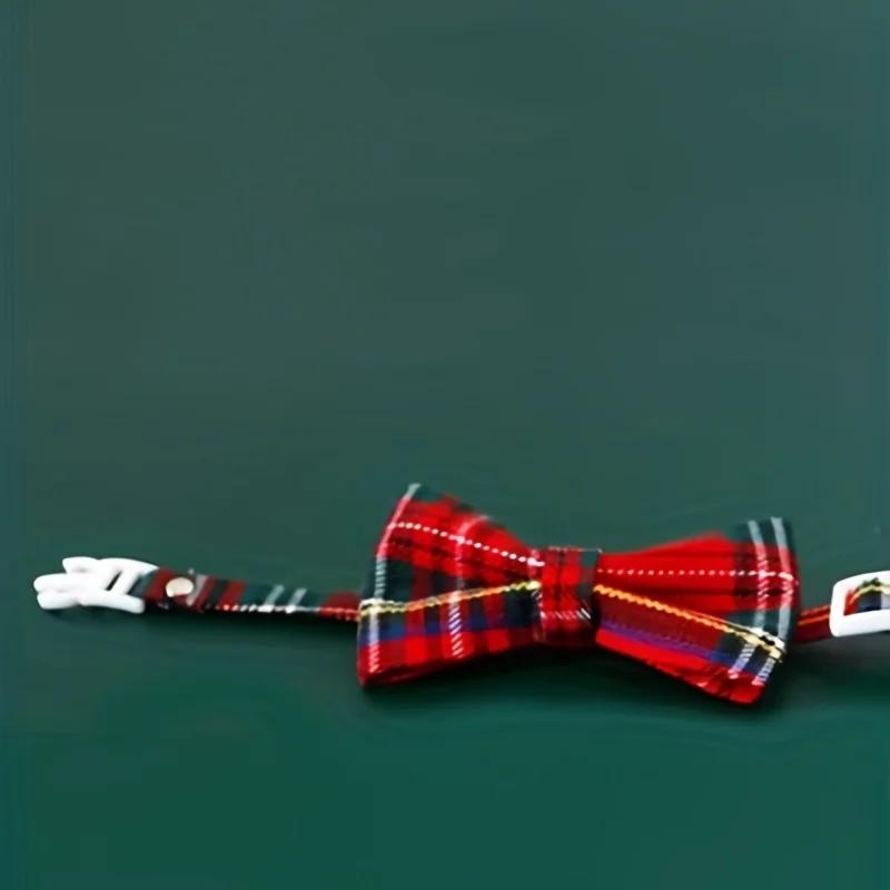 1pc-Adjustable Plaid Bow Tie Pet Collar With Bell - Durable Nylon, Fashionable Accessory For Cats & Small Dogs