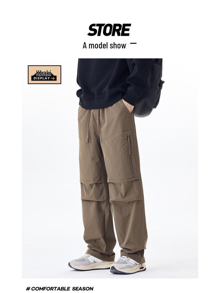Men's American Retro Outdoor Mountain Pocket Zipper Wide-Leg Sweatpants