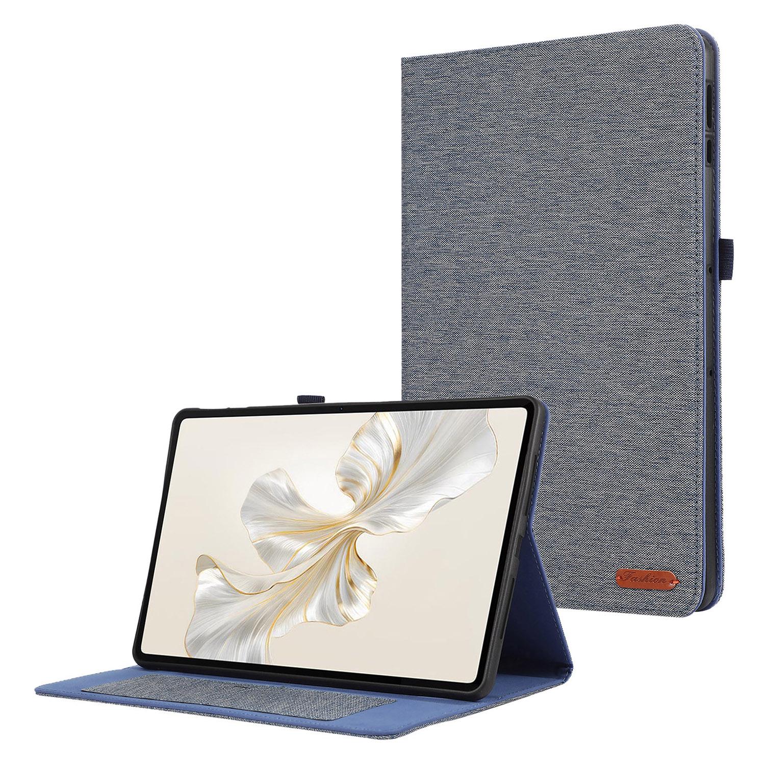 

Для Honor Pad 9 Кожаный чехол Тканевая текстура Обложка для планшета Подставка с держателем для карт Blue