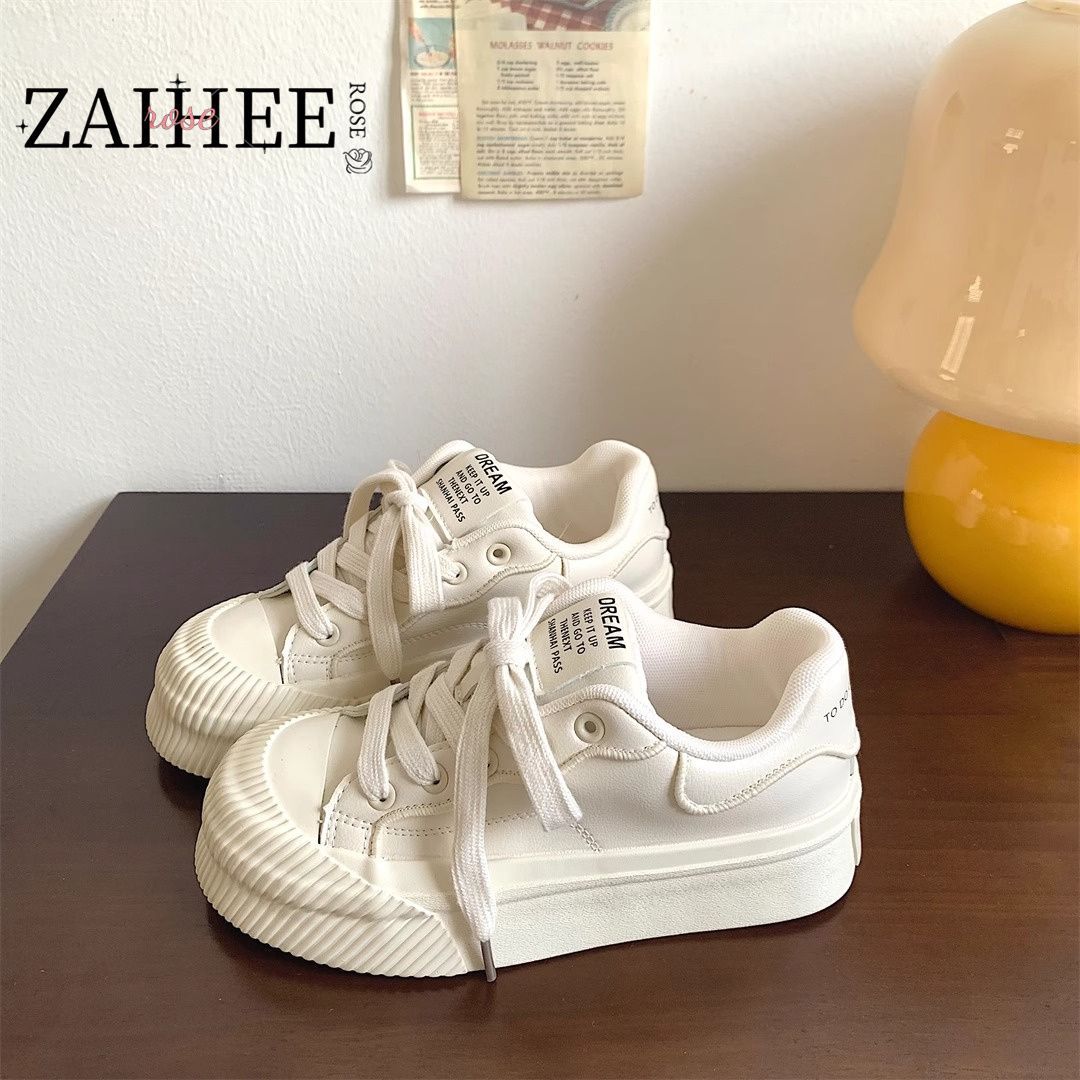 

Pink thick baseplate shoes women s big head spring new chic niche Korean version bread shoes leather biscuits little white shoes 35