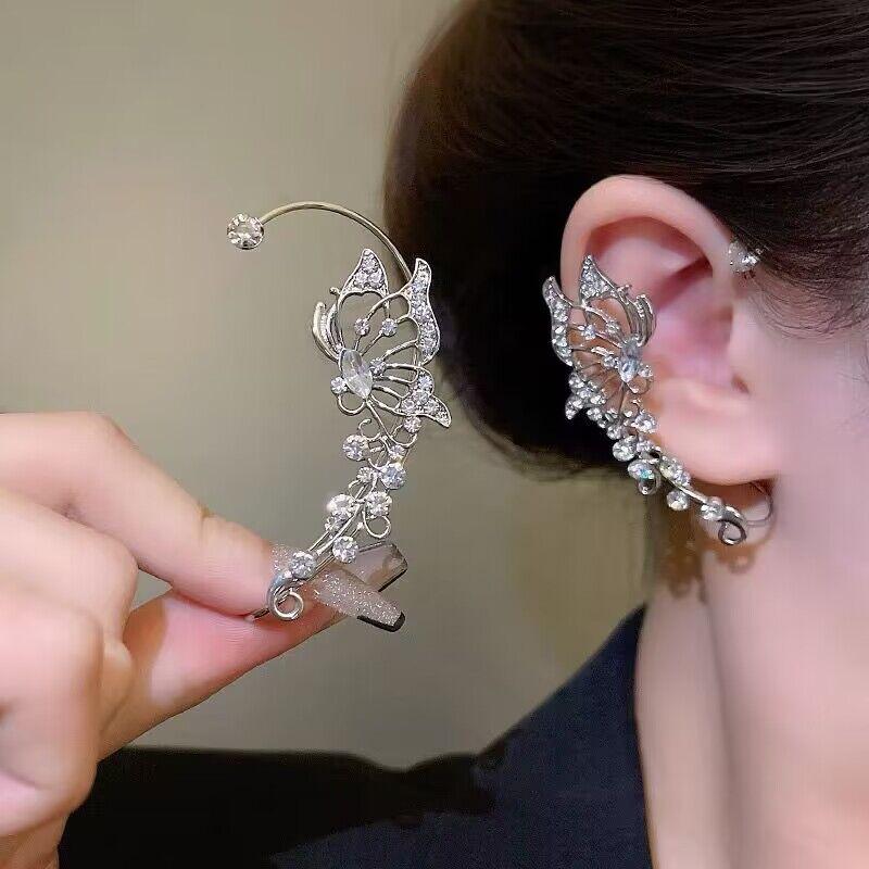 Luxury Sparkling Zircon Crystal Ear Clips Korean Irregular Butterfly Ear Cuff Clip Earrings for Women Wedding Jewelry