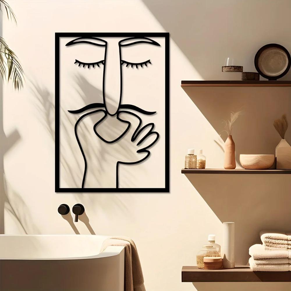 Whimsical Face Line Art Metal Wall Sculpture – Funny Thanksgiving Bathroom Decor, Minimalist Accent