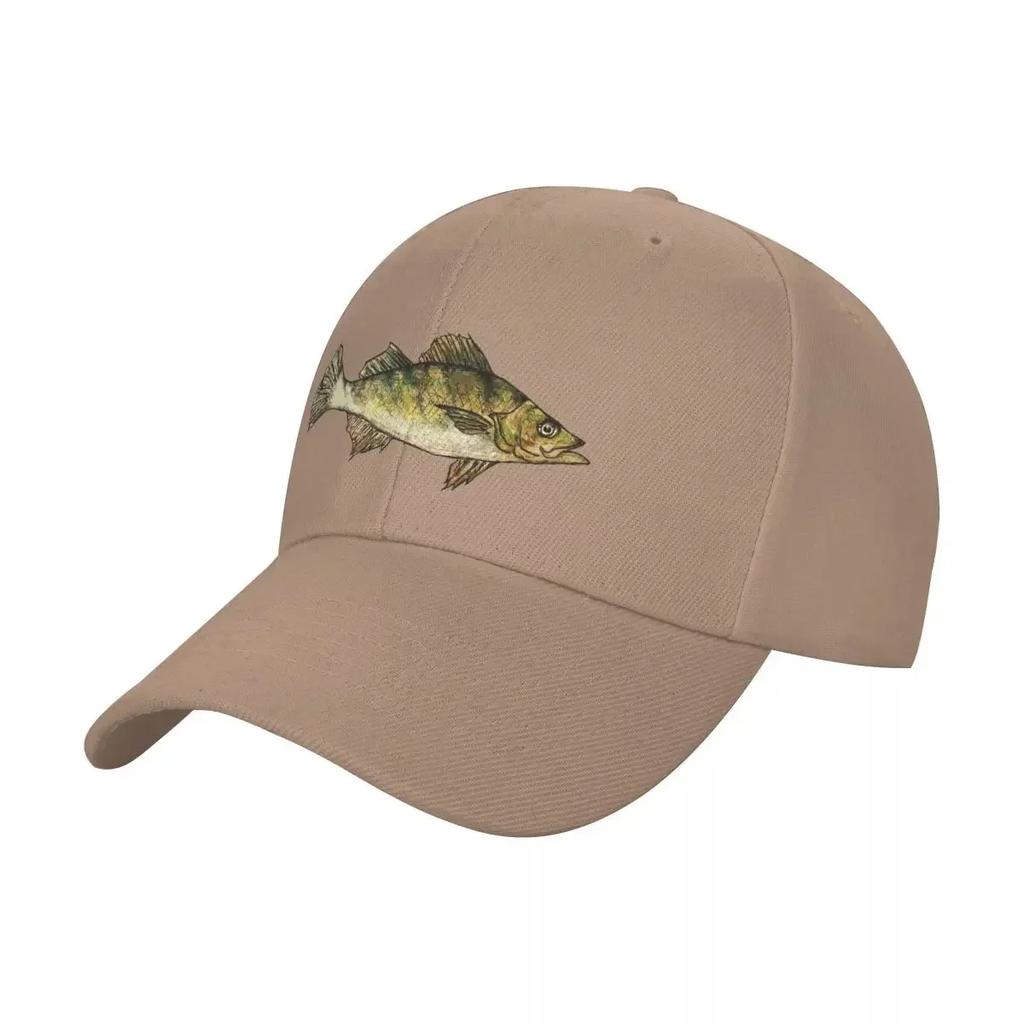 New Yellow Perch Fish Drawing Dark Green Baseball Cap Luxury Unisex Hat Trucker Hat Golf Hat Unisex Caps Unisex Womens