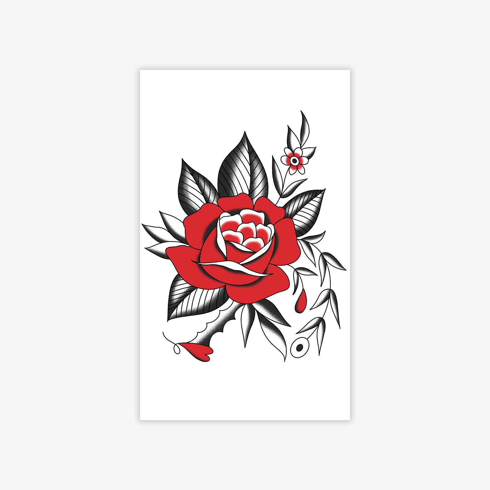 Dark Red Rose Flower Tattoo Sticker High Value Back Of Hand Tattoo Sticker 9*15