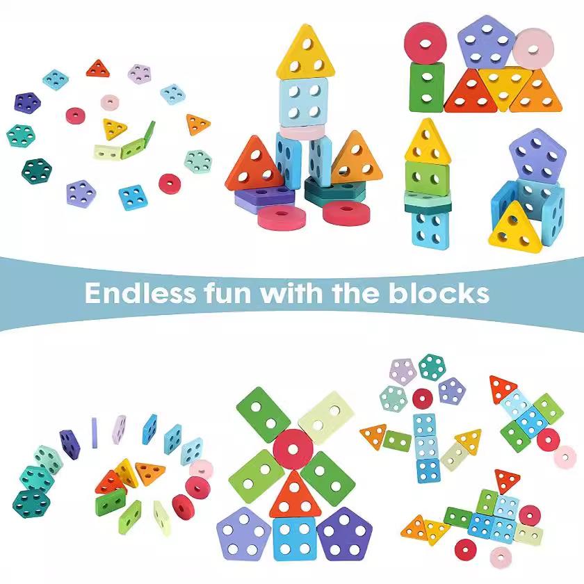 Montessori Toys Children Wooden Shape Classification Learning Building Block Colorful Set Of Columns Puzzle Box Toys