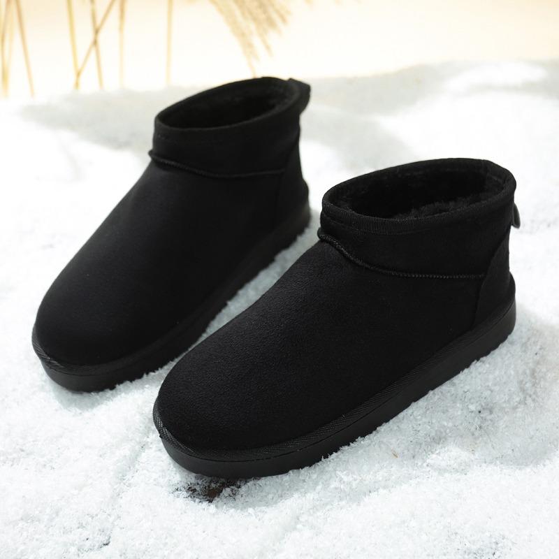 New Fleece and Thickened Short-leg Snow Boots for Women, Thick-soled Warm Round-toe Cotton Shoes
