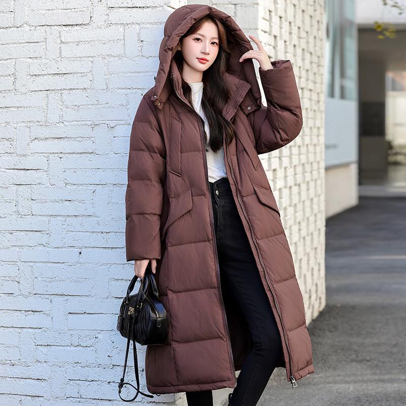Fengmao Women's Elegant Mid-Length Hooded Duck Down Winter Coat FMMLY8503