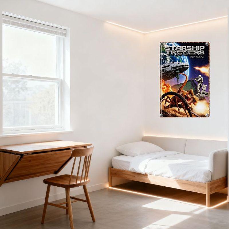 Starship Troopers: Placca Metallica 'Invasion Movie', Poster Film Sci-Fi con Insetto Alieno e Soldato per Arredamento Bar di Casa Man Cave
