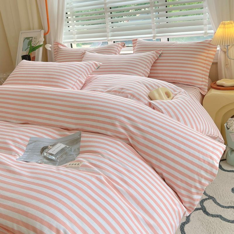 Set de pat din bumbac din patru piese, set din trei piese de husă de pilota de dormitor din bumbac pur și cearșaf de pat