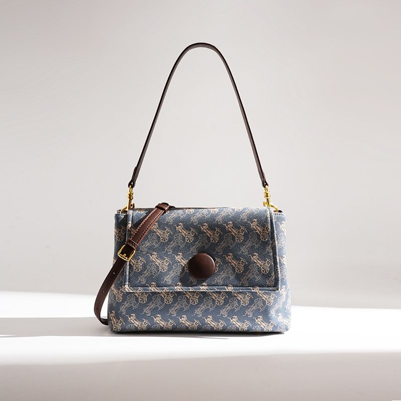 

Jacob Bang Genuine Leather Small Tote Bag Women 2025 New High-Grade Light Luxury Niche Large Capacity Commuter Shoulder Blue Carriage