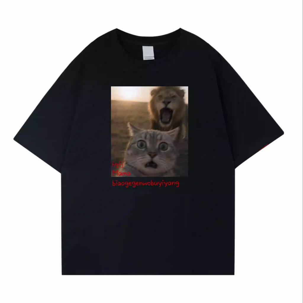 Cat emoticons pattern printed T-shirt Summer Leisure High-end Versatile Breathable Pure cotton Men's And Women's Y2K T-Shirt