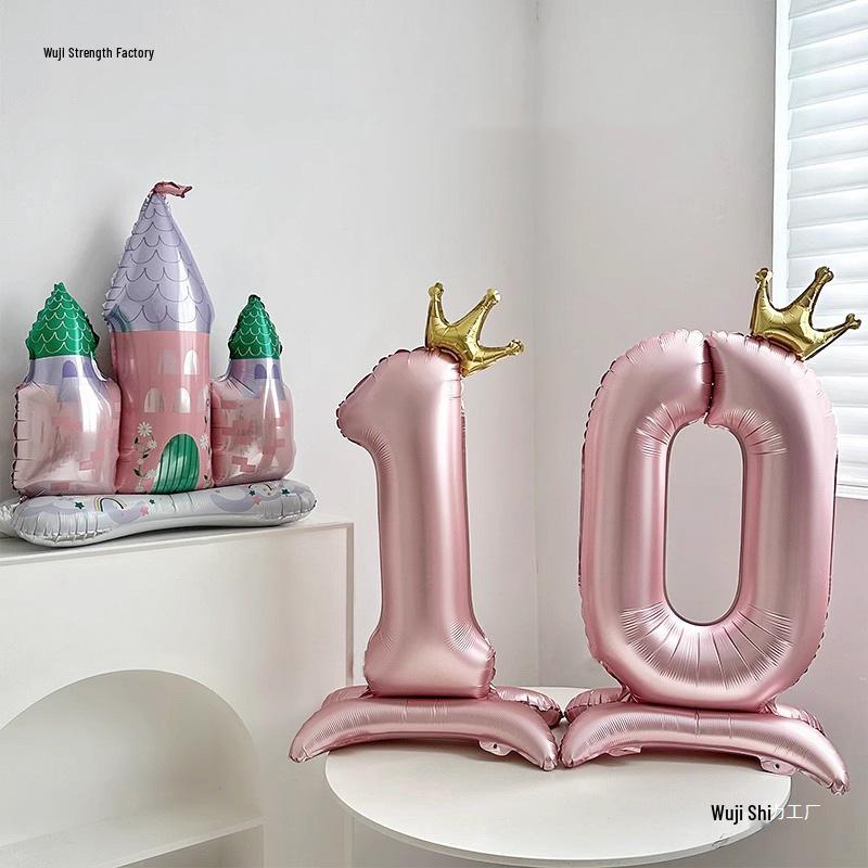 40-Zoll Großer Blauer Folien-Zahlenballon mit Ständer für Dekoration zum 1. Geburtstag