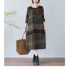 Spring and Autumn Literary Style Loose Print Round Neck Long Sleeve Dress Woman