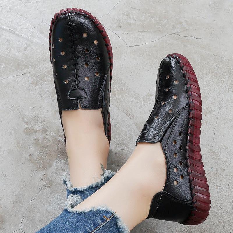 Dámské ručně vyráběné pohodlné boty z pravé kůže - Baleríny s měkkou podrážkou pro všechna roční období