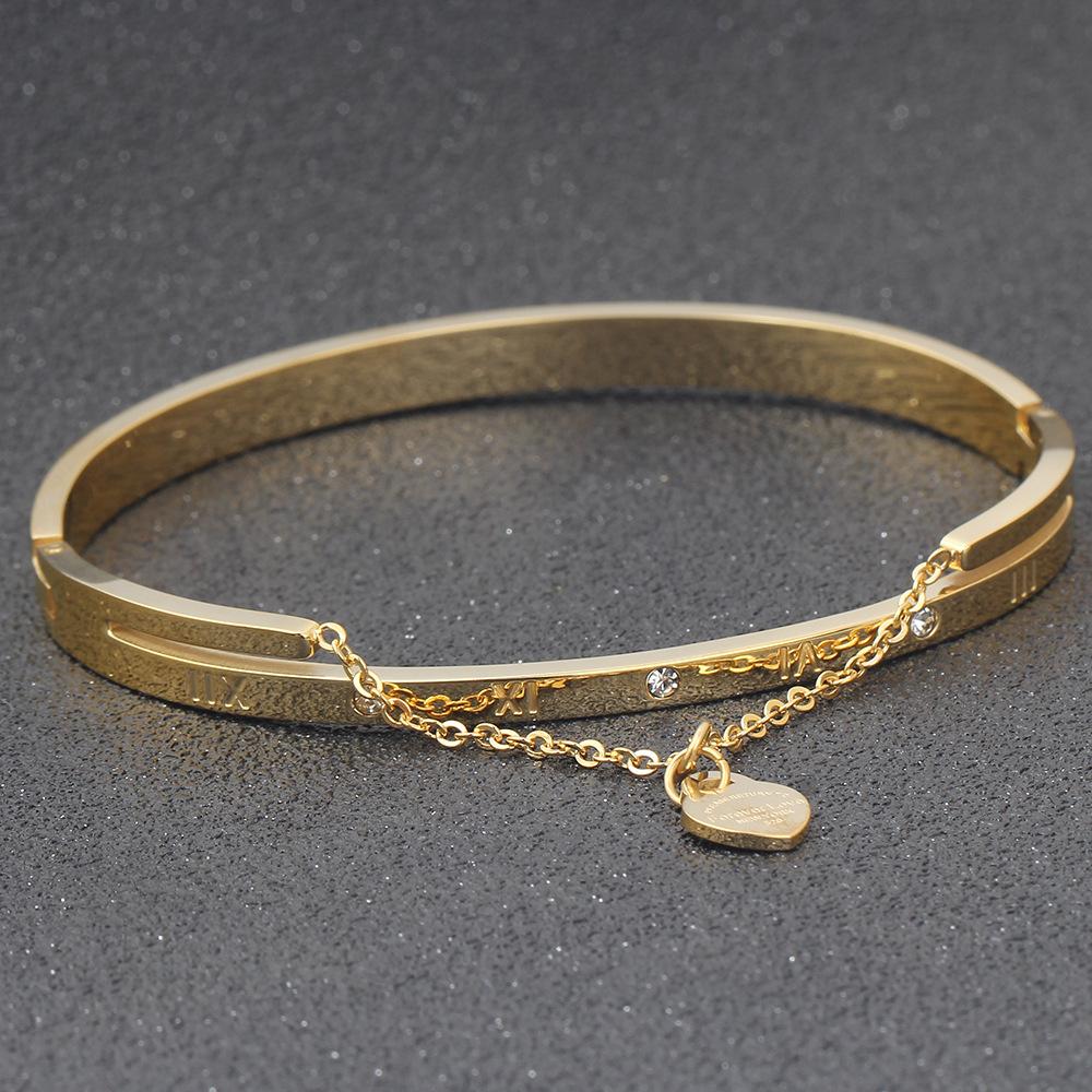 Ins Roman Numerals Long Chain Peach Heart Buckle Bracelet Rose Gold Women-Shaped Bracelet
