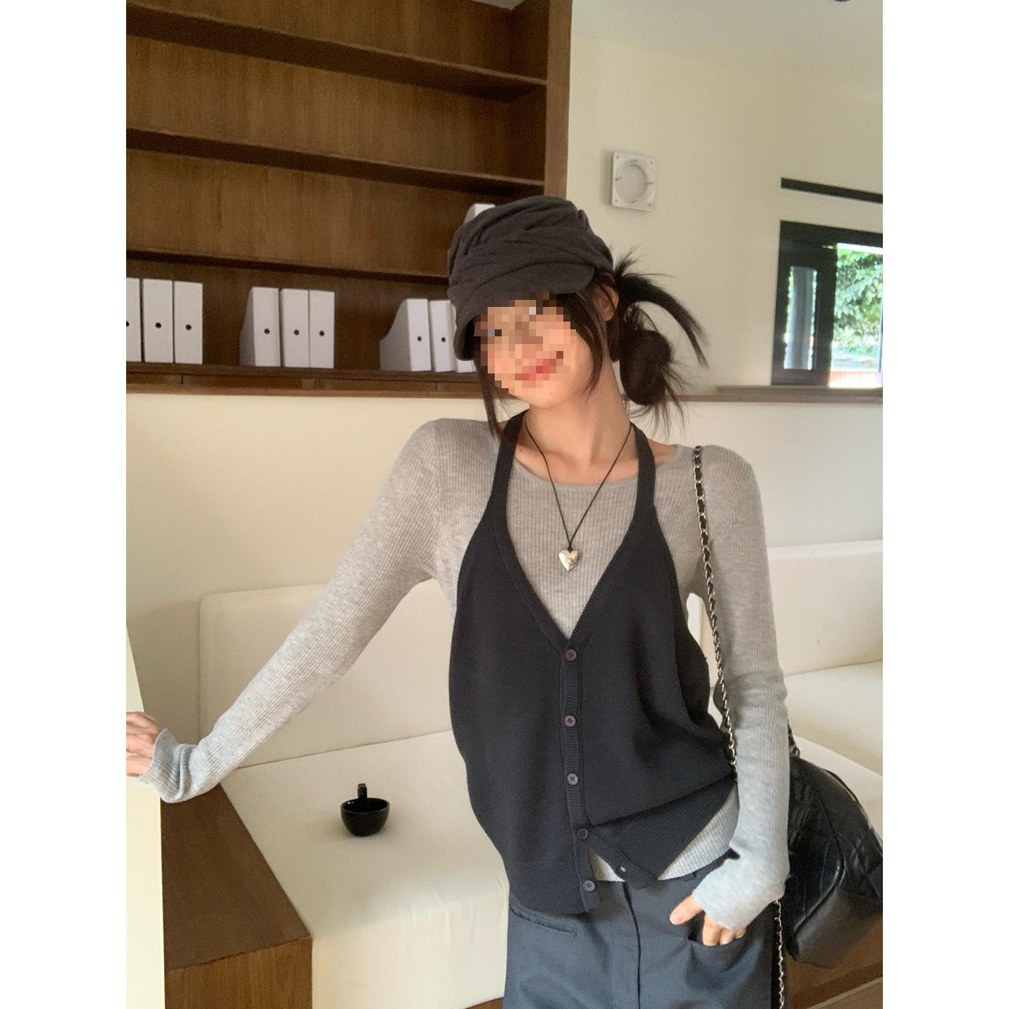 Women s Slim Fit Knitted Halter Neck Sweater Set - Long Sleeve Base Layer & Autumn Outerwear L