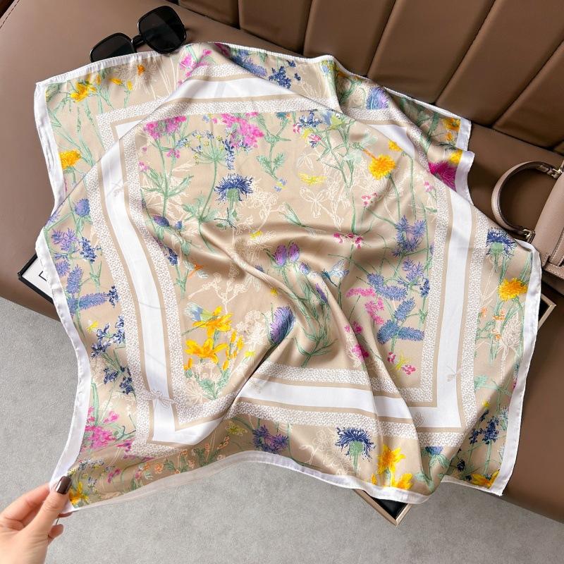 Silk scarf 71 * 71 imitation silk square scarf Korean atmosphere neck silk scarf flower pattern flower polka dot scarf